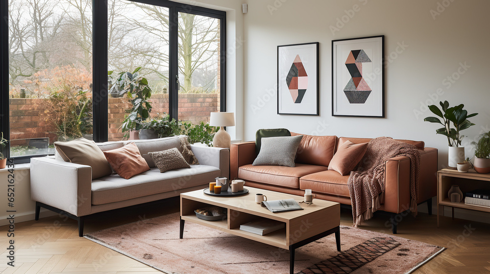 Fototapeta premium Stylish Room Interior Mockup, Modern Interior Design, 3D Render, 3D Illustration