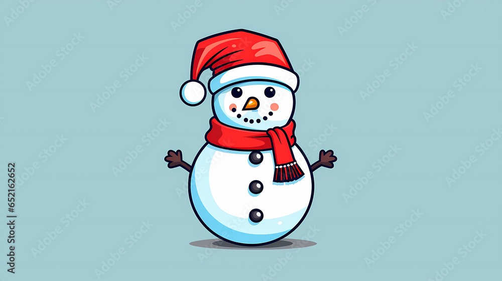 Hand drawn cartoon illustration of cute snowman in winter
