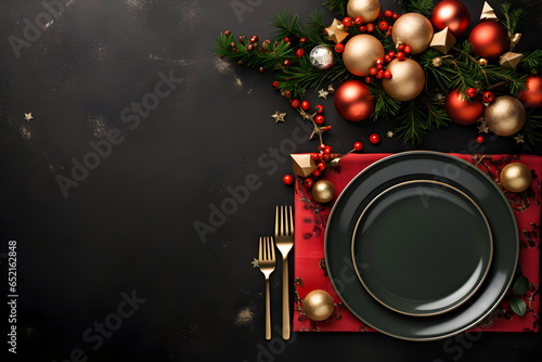 Wallpaper Mural A flat lay composition presenting a joyful and sophisticated Christmas culinary display, featuring plates, utensils, and holiday decor, with thoughtfully reserved space for copy in the background. Torontodigital.ca