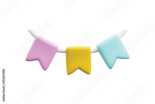 Bunting birthday garland or pennant flags, render vector illustration isolated.