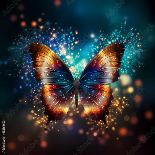 Butterfly with colorful wings and glowing stars © ginstudio