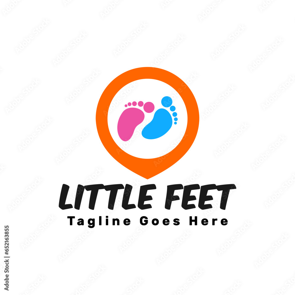 cute two little feet in a circular location pin a logo for kids product selling shops or company cute two little feet in a circular location pin a logo for kids product selling shops or company