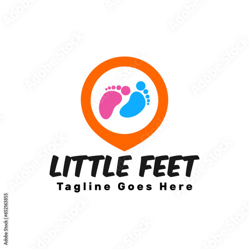 cute two little feet in a circular location pin a logo for kids product selling shops or company