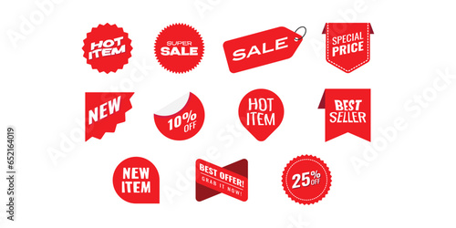 Set of sale tags. Ribbon sale banners. Red ribbon price and discount labels. Vector illustration