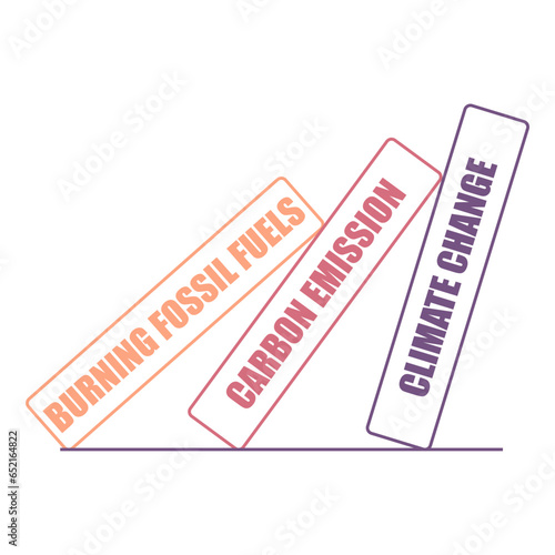 Concept of the danger of climate change for environment and life on earth, with a chain reaction symbolically causing the fall of dominoes