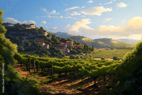 A tranquil vineyard bathed in soft afternoon light.