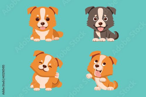 cute puppy set Collection of dogs with different emotions, funny, happy, itchy, tongue sticking out, illustration, vector