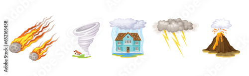 Natural Disaster with Elemental Calamities and Catastrophe Vector Set