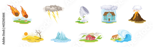 Natural Disaster with Elemental Calamities and Catastrophe Vector Set