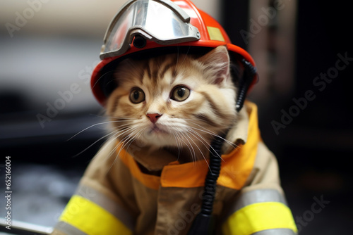 cute cat animal firefighter uniform photo