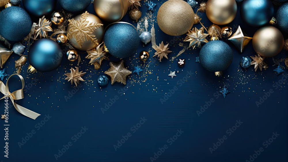 Christmas background with christmas baubles, gifts decoration - Xmas theme