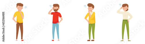 Young Man and Woman Thinking Standing with Puzzled Face and Question Mark Vector Set