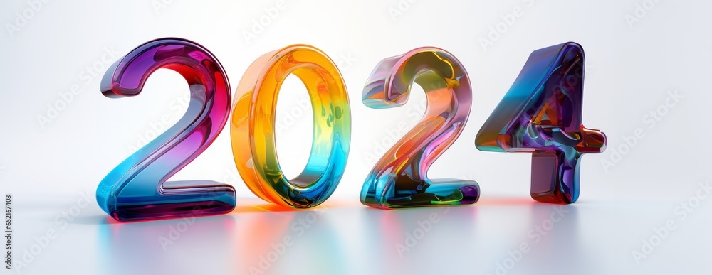 Colored number 2024 the new year celebration banner on white background, AI generated Colored number 2024 the new year celebration banner on white background, AI generated