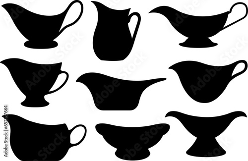Set of different gravy sauce boat isolated on white