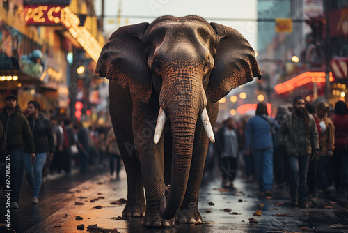 a massive asian elephant roaming in the city  ai generated.
