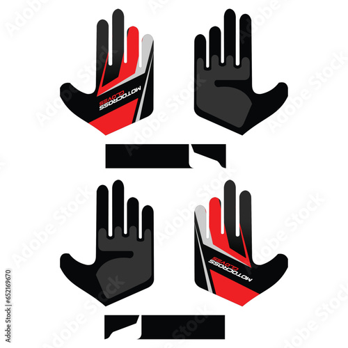 Motocross glove design ready to print. Combination of red, black, gray