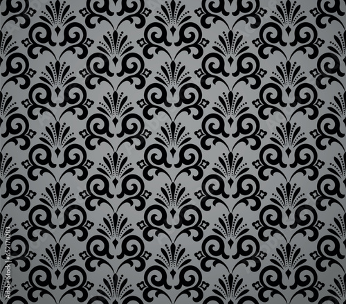 Wallpaper in the style of Baroque. Seamless vector background. Black and gray floral ornament. Graphic pattern for fabric, wallpaper, packaging. Ornate Damask flower ornament