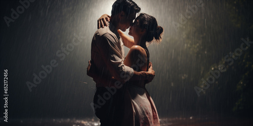 A couple dances in the rain