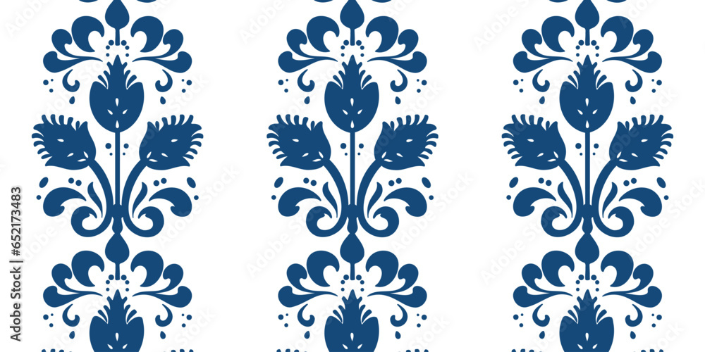 Obraz premium Beautiful seamless pattern with blue floral patterns in oriental style, vector illustration