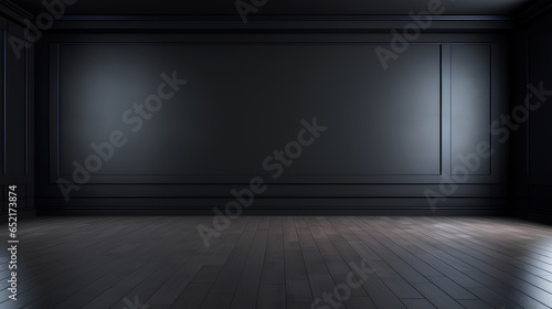 Black empty room with wooden floor studio light © Atthawut