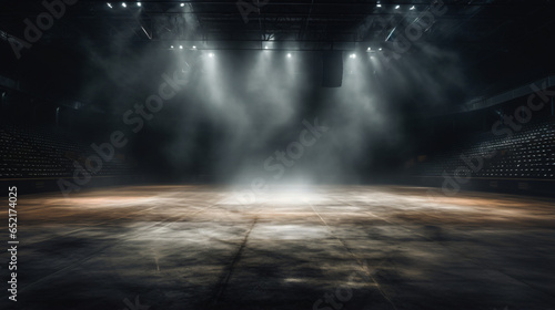 Sports arena with concrete floor with smokes