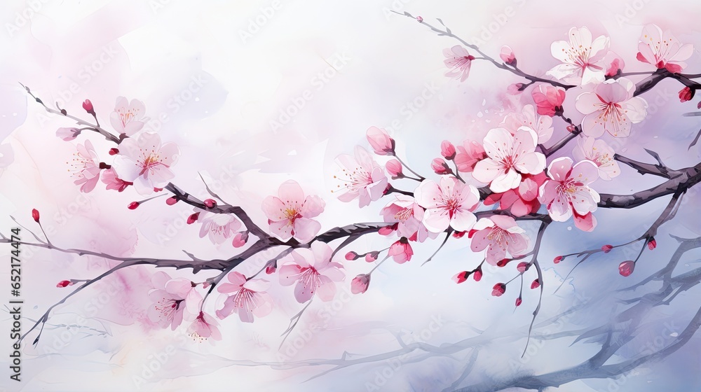 Fototapeta premium Watercolor Cherry Blossom Background