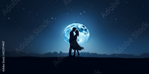 The couple kiss under the moon