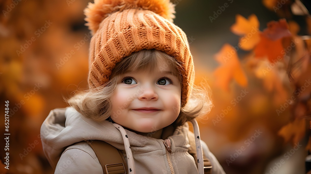 close-up portrait of a kid with soft lighting and an autumn backdrop. Generative Ai. close-up portrait of a kid with soft lighting and an autumn backdrop. Generative Ai.