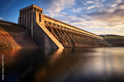 The Big hydroelectric farm at sunriser. water power energy photo