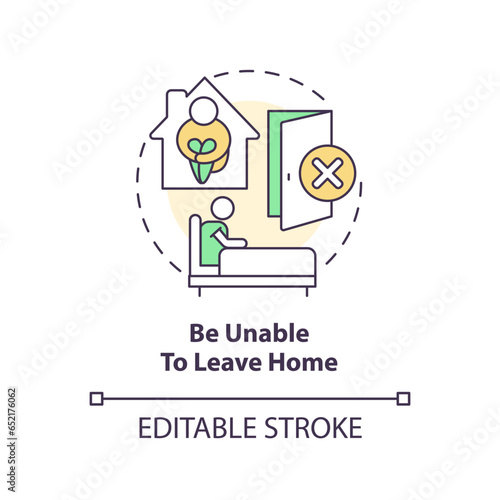 2D editable be unable to leave home thin line icon concept, isolated vector, multicolor illustration representing online therapy.