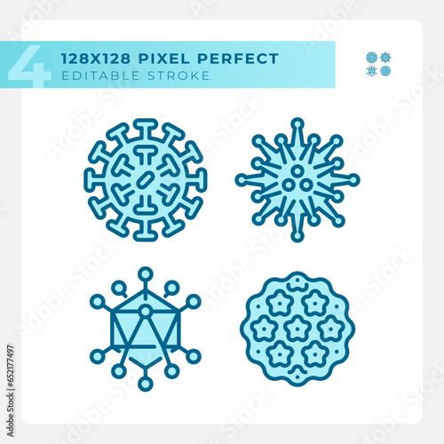 2D pixel perfect icons collection representing bacteria, editable blue thin line illustration.