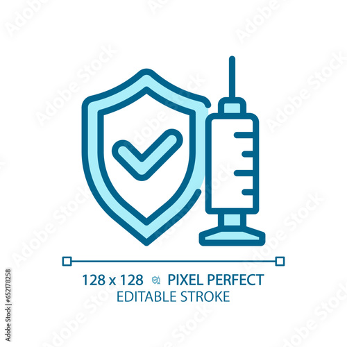 2D pixel perfect editable blue vaccine icon, isolated monochromatic vector, thin line illustration representing bacteria.