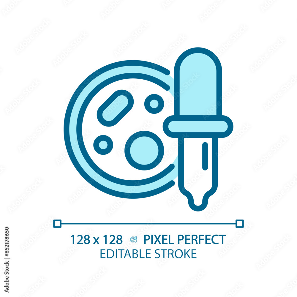 Fototapeta premium 2D pixel perfect editable blue bacteria with dropper icon, isolated monochromatic vector, thin line illustration representing bacteria.