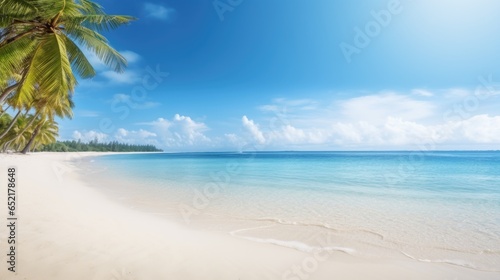 Tropical beach. Empty copy space template for vacation or holiday product. © morepiixel