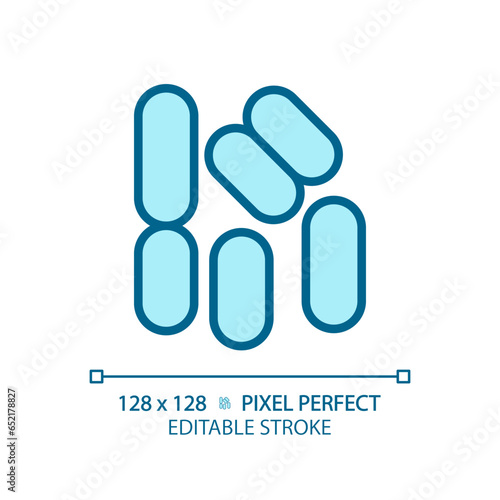 2D pixel perfect editable blue bacilli icon, isolated monochromatic vector, thin line illustration representing bacteria.