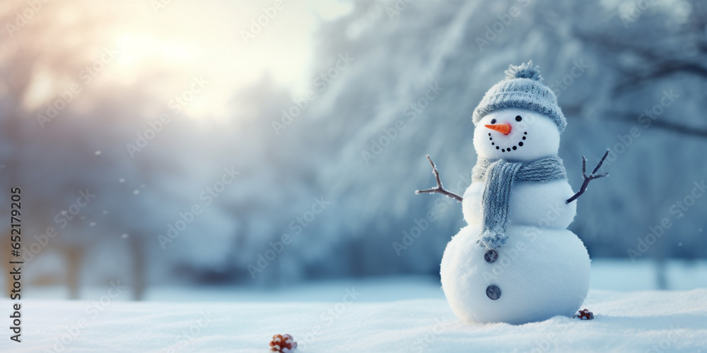 Obraz premium snowman is standing in the yard