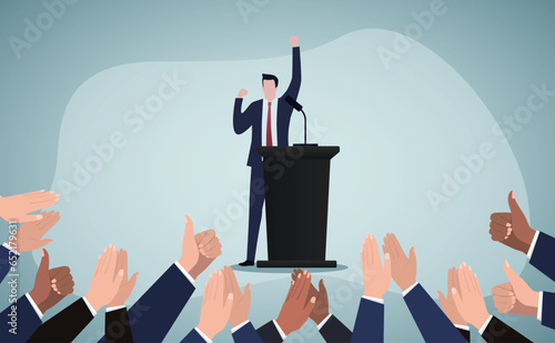The man's brilliant speech received a round of applause, This is a set of business illustrations