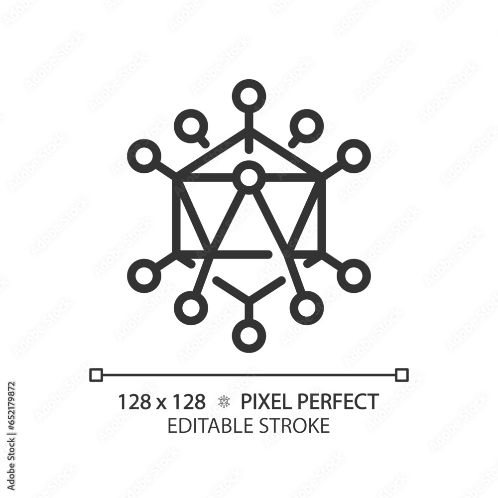 2D pixel perfect editable black adenovirus icon, isolated vector, simple thin line illustration representing bacteria. 2D pixel perfect editable black adenovirus icon, isolated vector, simple thin line illustration representing bacteria.