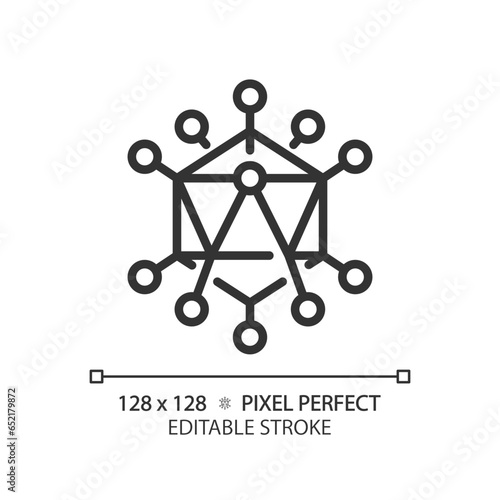 2D pixel perfect editable black adenovirus icon, isolated vector, simple thin line illustration representing bacteria.