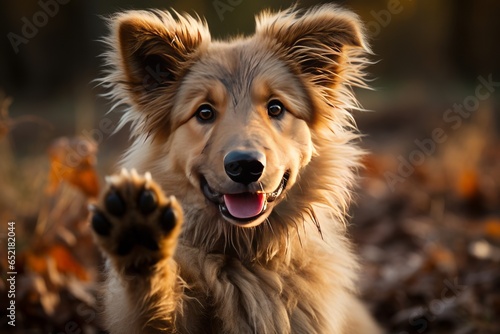 Dog with a paw raised, eagerly waiting for a handshake, Generative AI © Shooting Star Std