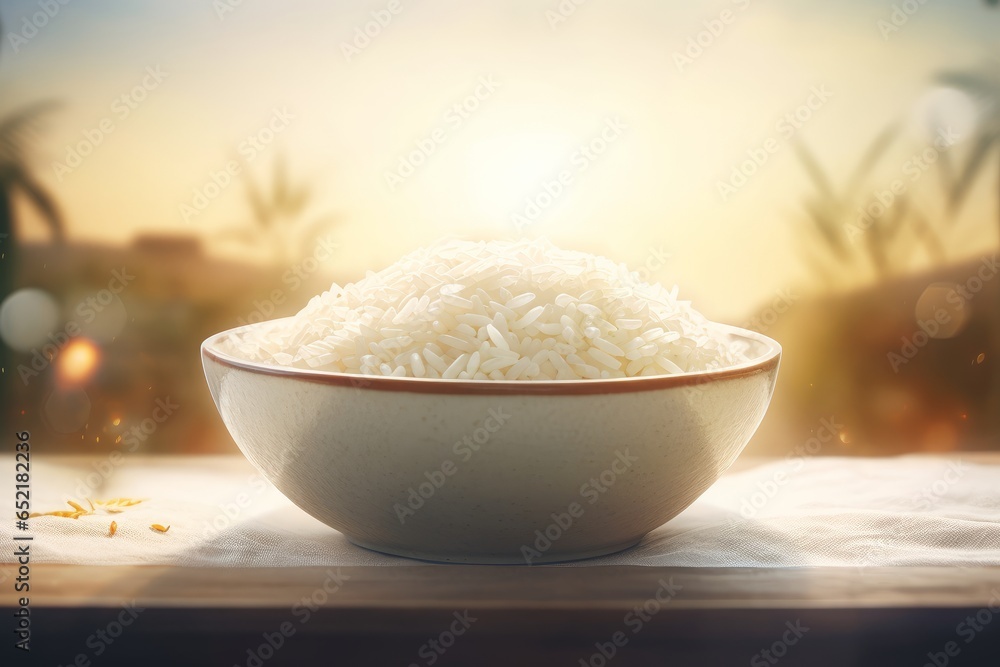 Bowl of white rice on the table, AI generated Bowl of white rice on the table, AI generated
