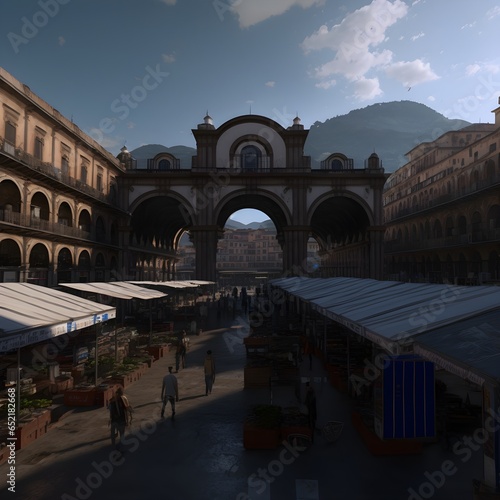 architecture dramatic view of Palermo Bolar market 8K HD Octane Rendering Unreal Engine VRay full hd Dramatic Filmic DSLR 85mm ultra Wide Angle Shutter Speed 11000 F18 Nikon D850 photorealistic  photo