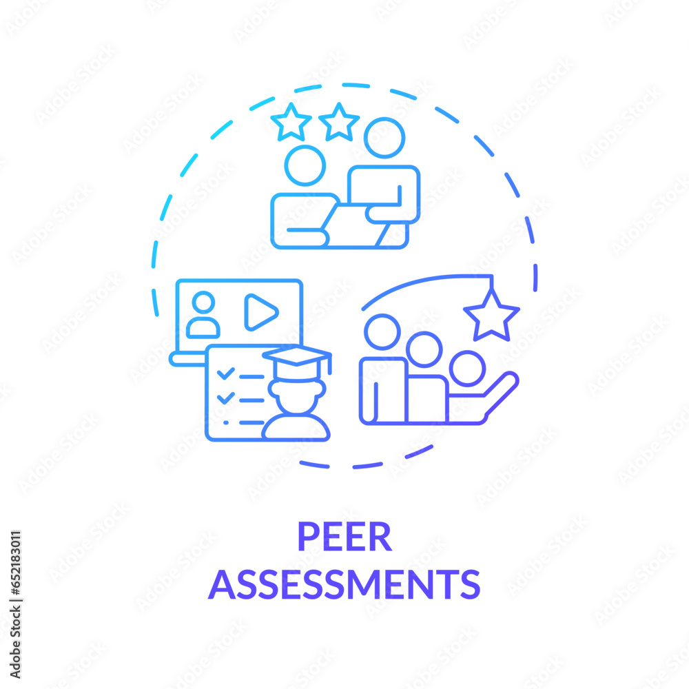 2D gradient icon peer assessments concept, simple isolated vector, MOOC blue thin line illustration. 2D gradient icon peer assessments concept, simple isolated vector, MOOC blue thin line illustration.