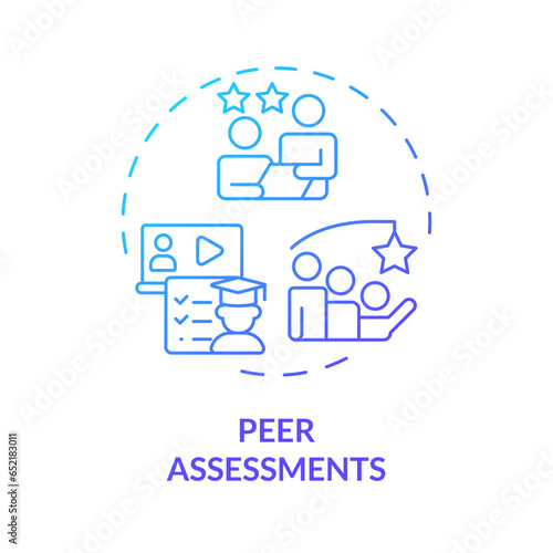 2D gradient icon peer assessments concept, simple isolated vector, MOOC blue thin line illustration.