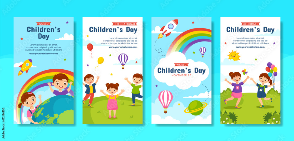 Children's Day Social Media Stories Flat Cartoon Hand Drawn Templates Background Illustration Children's Day Social Media Stories Flat Cartoon Hand Drawn Templates Background Illustration