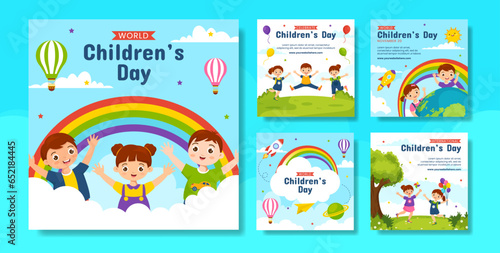 Children's Day Social Media Post Flat Cartoon Hand Drawn Templates Background Illustration