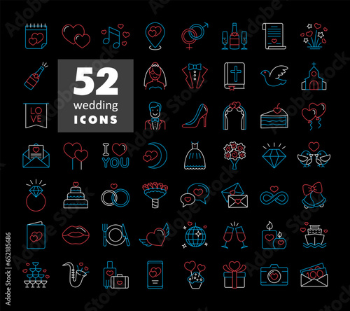 Wedding, marriage, bridal isolated vector icon set