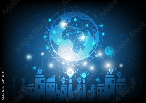  Modern hi-tech, science, futuristic technology concept. Abstract digital high tech city design for banner background. Eco global planet solution.