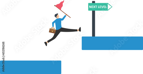 Progress to next level, Career development or business improvement reaching better quality, Growth or development, Climbing up level to reach next level

