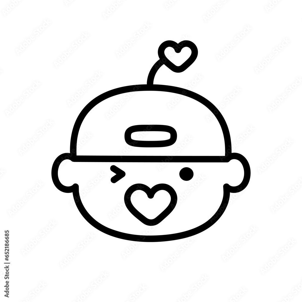 Cute baby avatar. The child winks. Children's avatar. Children concept. Funny avatar of a baby in a cap with a pacifier. Heart-shaped pacifier. Vector illustration in linear style Cute baby avatar. The child winks. Children's avatar. Children concept. Funny avatar of a baby in a cap with a pacifier. Heart-shaped pacifier. Vector illustration in linear style